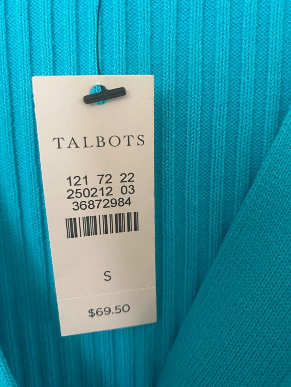 Talbots Turquoise Ribbed V-Neck Button Cardigan - Picture 2 of 5